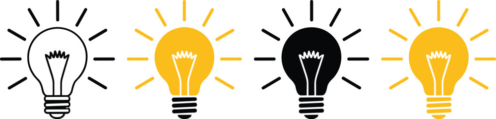 Creative lightbulb idea generation process innovation concept in yellow and black color scheme solution brainstorming symbol for business startup marketing strategy presentation digital art and design