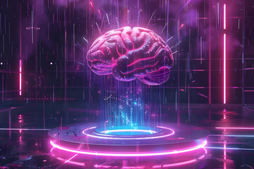 Futuristic digital concept of a glowing human brain for innovative design and technology
