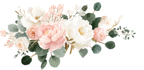 Watercolor floral bouquet with roses and eucalyptus