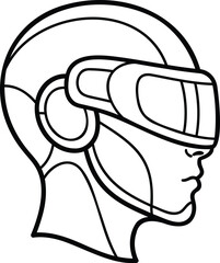 Fototapeta premium Outline Drawing of a Futuristic Robot Head with VR Goggles Keywords: robot, android, cyborg, futuristic, science fiction, head, face, mask