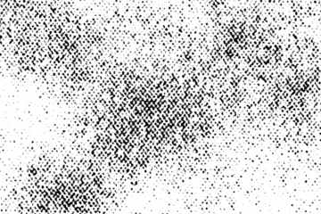 Halftone texture with a diagonal flow of scattered and clustered black dots fading across a transparent background.