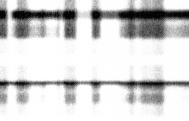 Macro halftone of soft plaid bars and blurred checks, horizontal dark bands with glowing edges printed in black ink on a transparent background.