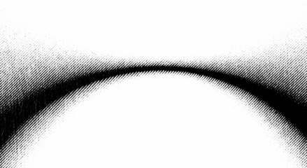 Macro halftone arc created from dense diagonal lines on a transparent background. Strong contrast with a smooth tonal fade forming a curved abstract shape.