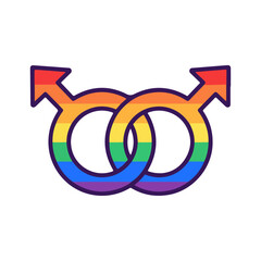 Intertwined male gender symbols in rainbow colors representing gay pride.