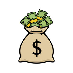 Money Bag Full of Cash Illustration.