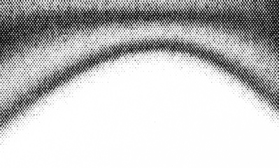 Macro halftone dots form a curved arc band with a soft fade, like a rainbow header. Black-and-white raster overlay isolated on a transparent background PNG.