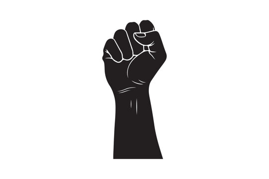 Hand raised fist silhouette vector illustration isolated on white background