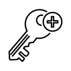 Obraz premium Key Icon with Plus Sign - Simple Line Art Design