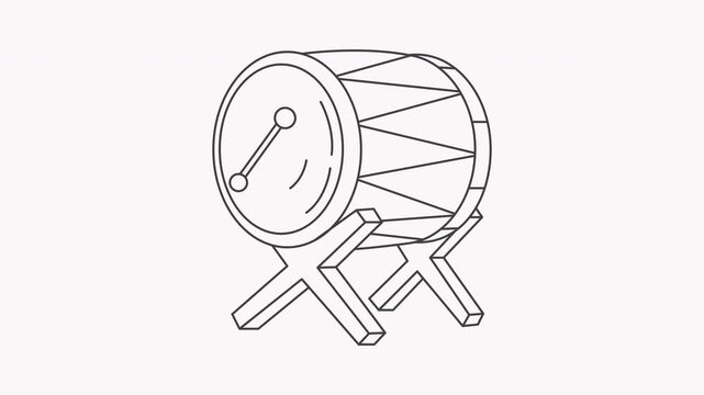 Simple Line Drawing of a Traditional Drum on Stand