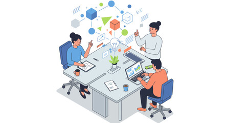 Naklejka premium Three People Working Together at Office Desk.