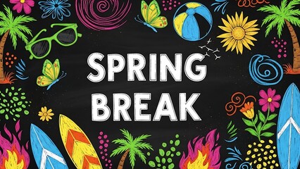 Vibrant Spring Break Illustration with Surfboards and Palm Trees.