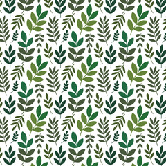 Small delicate leaves pattern with cheerful green colors on a bright white background as a seamless repeating digital illustration for fabric design and children's stationery.