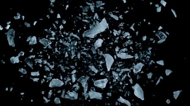 Super Slow Motion of Exploding Ice Shards . Filmed on High Speed Cinema Camera at 1000 FPS