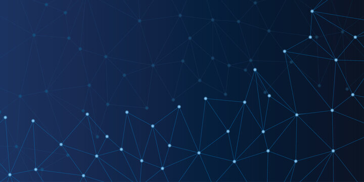 Abstract dark blue network grid with glowing dots and connecting lines background, vector illustration
