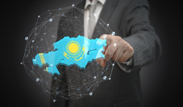 Kazakhstan - country shape and flag - 3D illustration