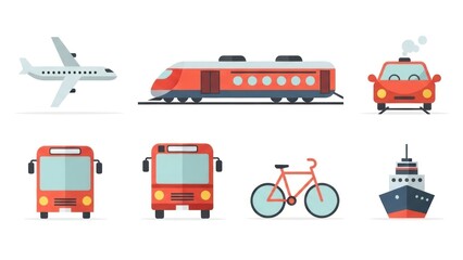 Transportation icons airplane train car bus bicycle ship and more