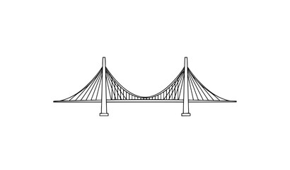 Fototapeta premium Minimalist Bridge Vector Line Drawing Black and White Illustration Icon