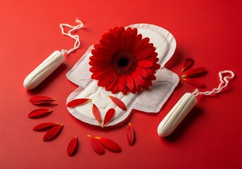 Red Gerbera Daisy, Feminine Hygiene Products, and Menstrual Cycle Health Awareness