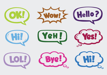 Colorful Hand-Drawn Speech Bubbles with Fun Phrases &ndash; Playful Isolated Design