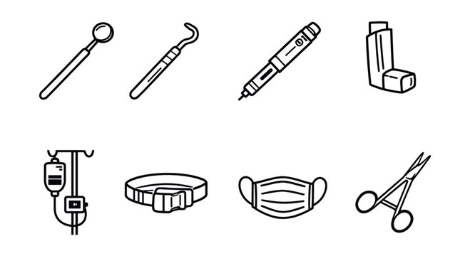 Medical tools outline icons set