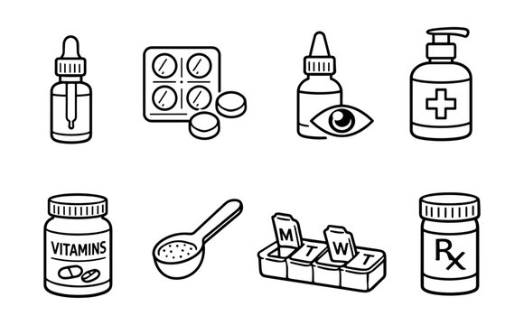 Medical and pharmaceutical line icons set