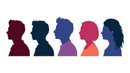 Group young people. Profile silhouette faces boys and girls set, man and woman – for stock
