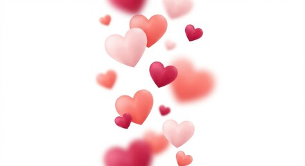 Romantic pink and red hearts floating gently