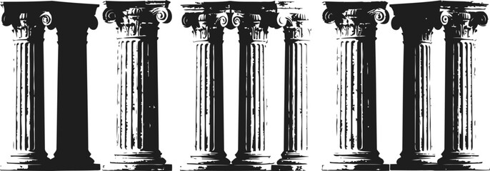 classical ancient columns set various styles of greek and roman architectural pillars in black and white