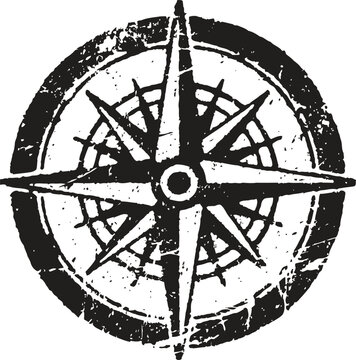 vintage compass rose design with directional points and distressed texture