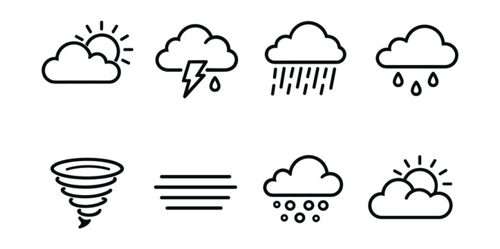 Weather forecast line icons set