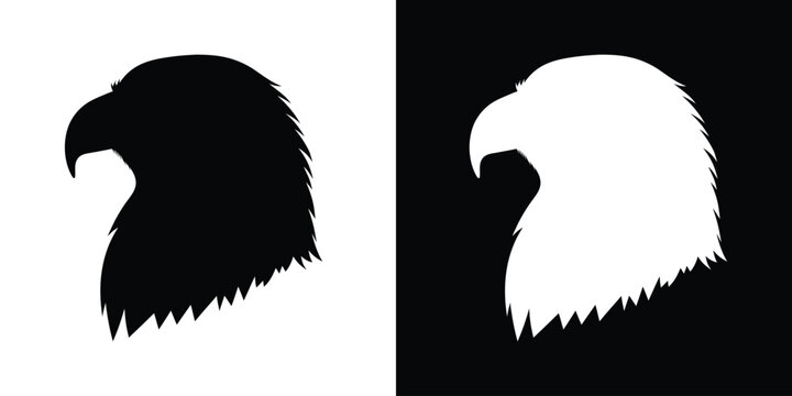 Eagle head silhouette vector illustration, Hawk head black silhouette, Majestic bald eagle head 