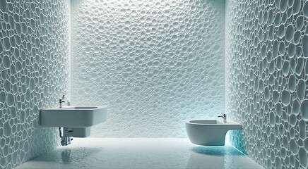 Modern minimalist bathroom with textured 3d wall design and sleek fixtures