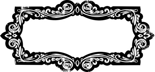 Fototapeta premium Vintage ornate frame border with floral and scrollwork design in black and white