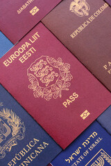 Fototapeta premium Passports of citizens of different countries of the world. Passports background