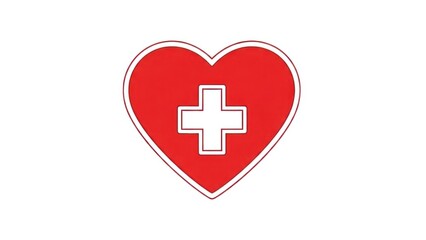 Obraz premium Red heart with white cross icon on a white background healthcare concept