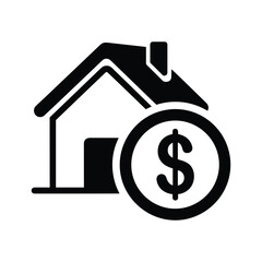 House Finance Icon - Black and White Illustration