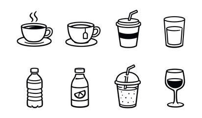 Drink containers line icons set