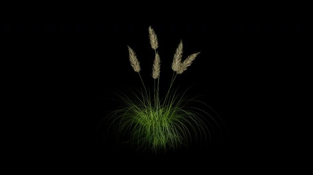 Pampas grass or cortaderia selloana grass gently blowing in the spring wind animation with alpha channel and transparent background