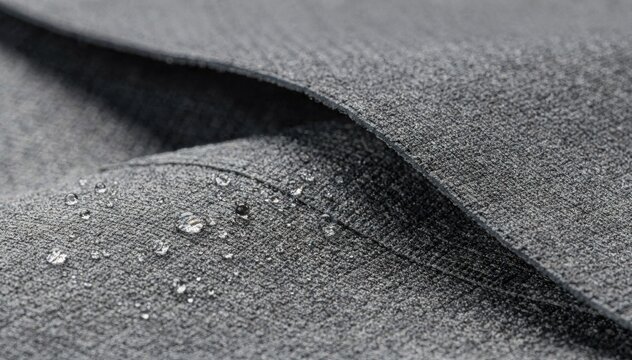 Closeup of seamless application of a singlepass microporous membrane on outdoor fabric highlighting waterproof breathability and texture detail for activewear.