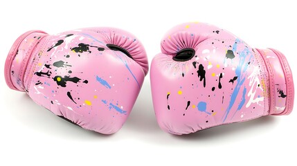 Pink boxing gloves with paint splatter design ultra hd photo