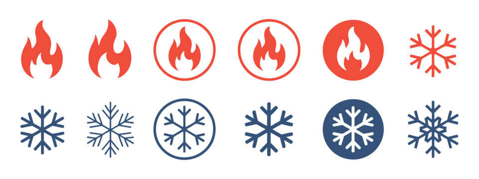 Fire and Snowflake Temperature Icon Representing Hot and Cold Settings in Clean Vector Style