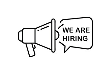 We Are Hiring Job Vacancy Announcement with Megaphone and Speech Bubble Vector Illustration
