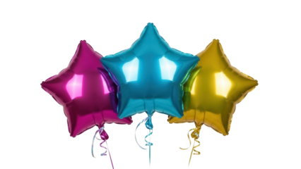 Festive star-shaped balloons PNG isolated, colorful party decorations for birthday celebrations and special events on transparent background