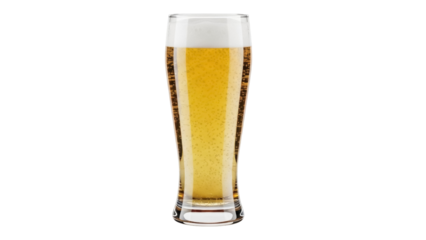 Refreshing pilsner beer in a tall glass isolated PNG, golden lager with foam on transparent background for pubs and restaurants