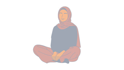 Young Woman Wearing Hijab Sitting Cross Legged Isolated White Background Simple Minimalist Style