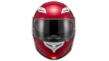 Red motorcycle helmet isolated PNG on transparent background, protective gear for riders offering safety and style during motorbike adventures