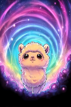 Sheep Lama Alpaca Rainbow Cute Animal Vortex Fantasy Space Cosmic Landscape
