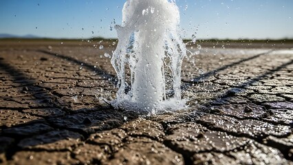 Water Gushing from Cracked Dry Ground.