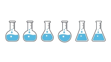 Science laboratory glassware collection with blue liquid and measurement scales