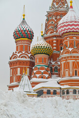 Saint Basil's Cathedral and snowdrifts on Red Square in winter, Moscow, Russia